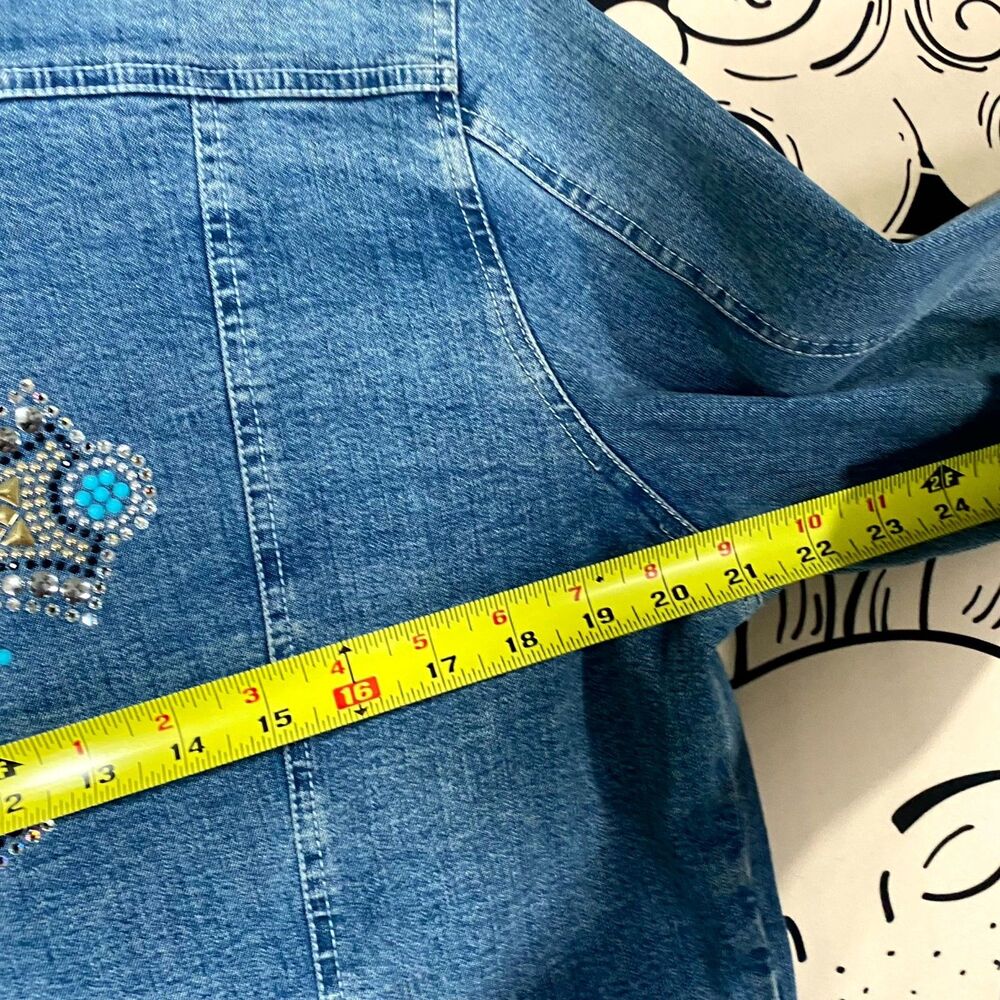 Christine Alexander Jacket Women XL Blue Cotton Denim Basic Embellished Stretch - Picture 7 of 8